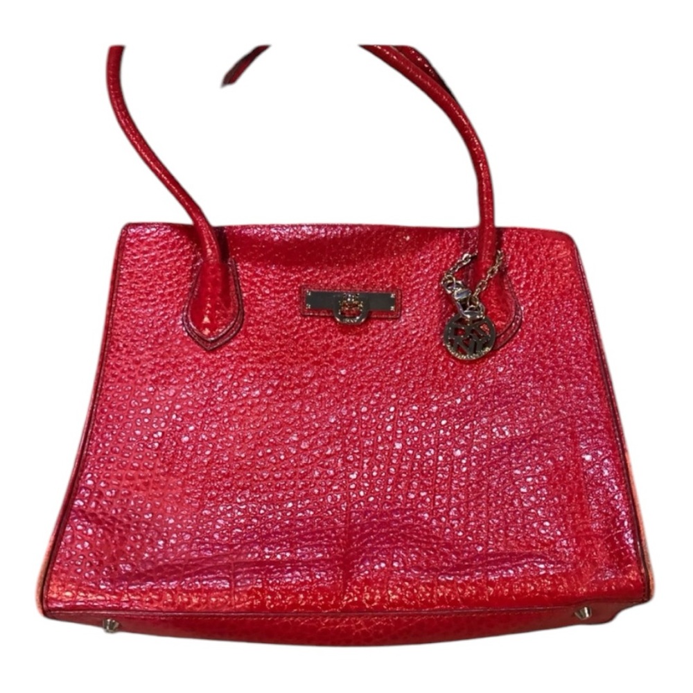 Vintage DKNY Scarlet Red Pebbled Leather Shoulder Handbag